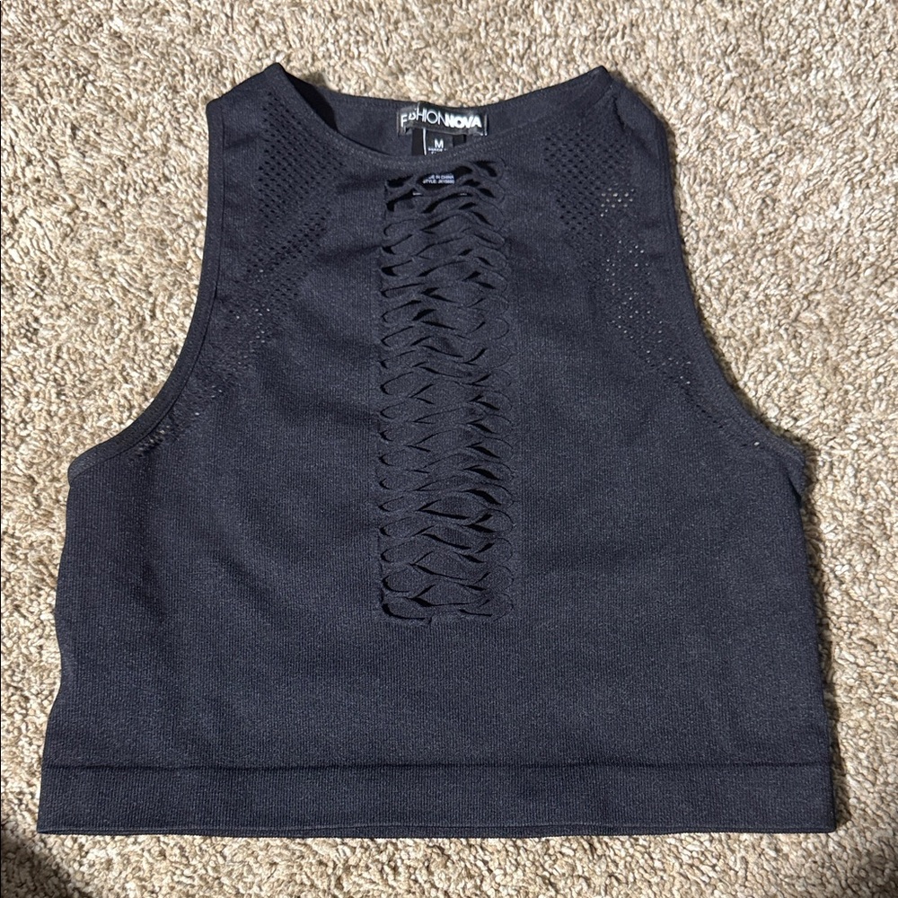 Fashion Nova Black Cropped Top/ Sports Bra Size Medium